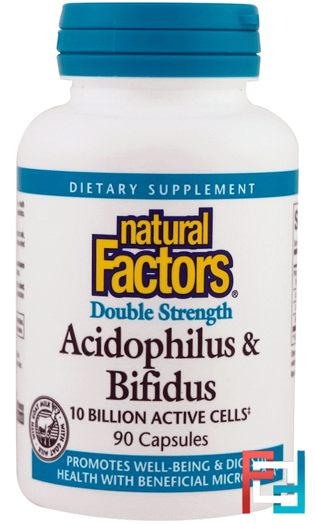 Acidophilus & Bifidus, Double Strength, 10 Billion Active Cells, Natural Factors, 90 Capsules