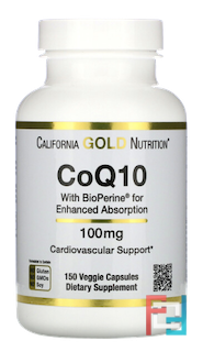 CoQ10 USP with Bioperine, California Gold Nutrition, 100 mg, 150 Veggie Capsules