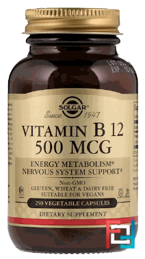 Vitamin B12, Solgar, 500 mcg, 250 Vegetable Capsules