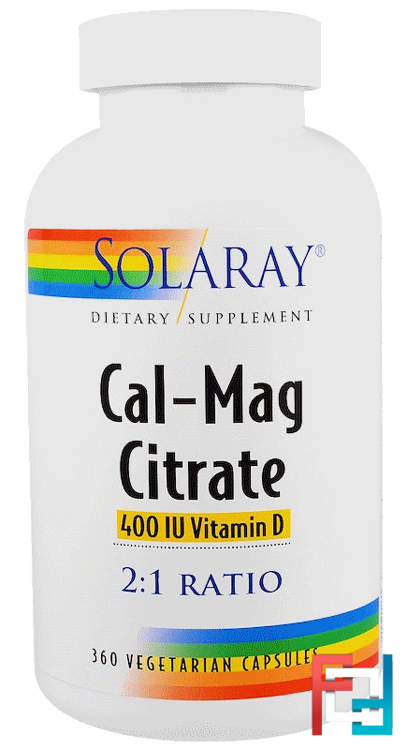 Cal-Mag Citrate, 400 IU Vitamin D, Solaray, 360 Vegetarian Capsules