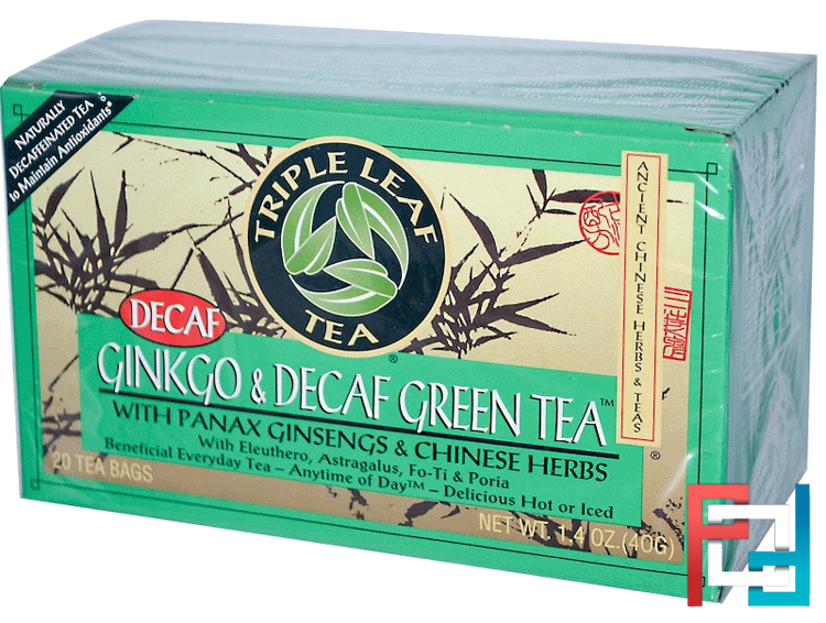 Ginkgo & Decaf Green Tea, 20 Tea Bags, Triple Leaf Tea, 1.4 oz, 40 g