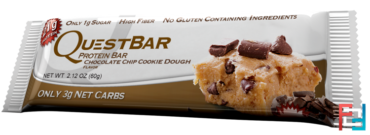 Quest Nutrition, Protein Bar, Chocolate Chip Cookie Dough, 12 Bars, 2.12 oz (60 g) Each