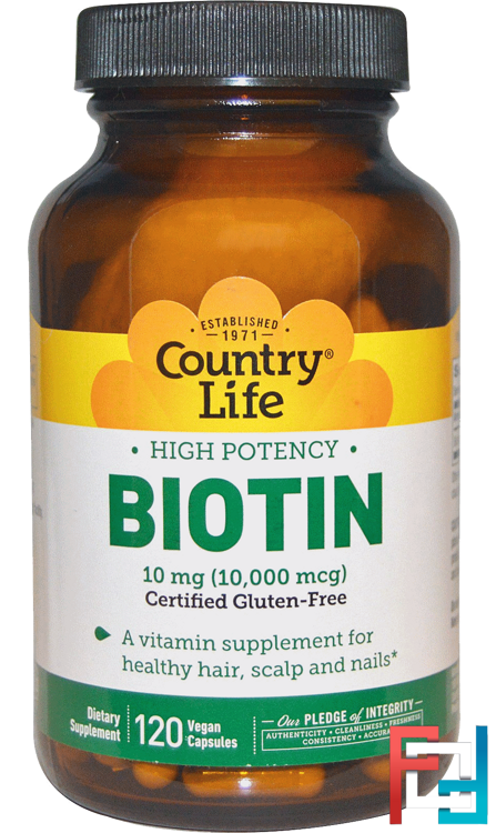 Biotin, High Potency, Country Life, 10 mg, 120 Vegan Caps