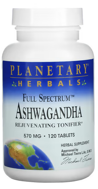 Ашваганда полного спектра, Full Spectrum Ashwagandha, Planetary Herbals, 570 mg, 120 Tablets