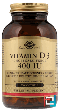 Vitamin D3 (Cholecalciferol), 400 IU, Solgar, 250 Softgels