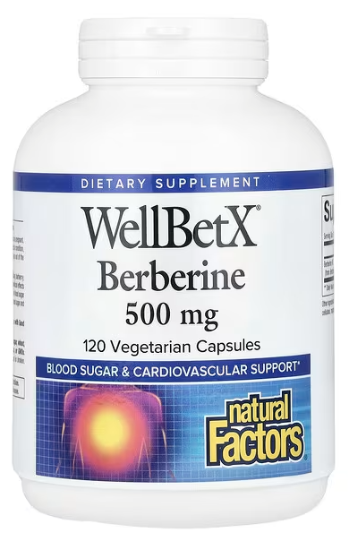 Берберин, Berberine, WellBetX, Natural Factors, 500 mg, 120 Vegetarian Capsules