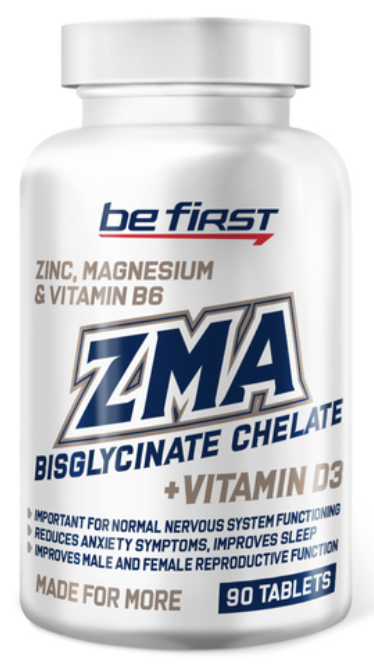 ZMA bisglycinate + vitamin D3 (ЗМА бисглицинат хелат + Д3), Be First, 90 tabs