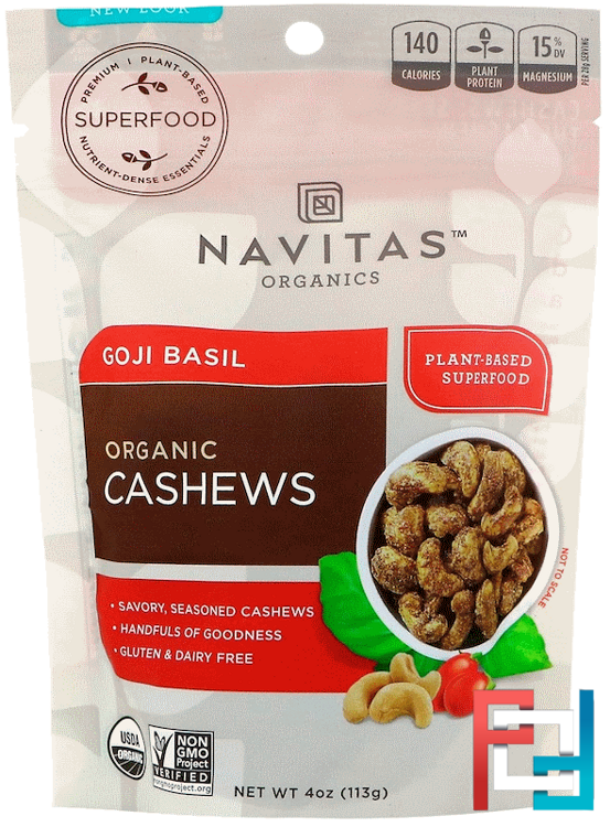 Superfoods+, Goji Basil Cashews, Navitas Organics, 4 oz, 113 g