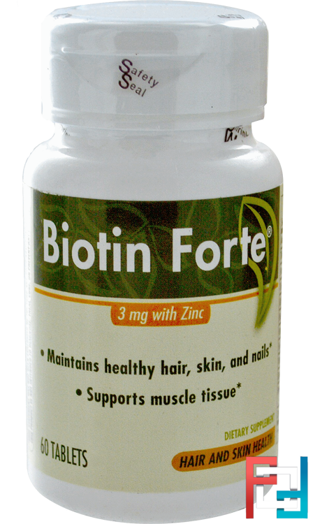 Biotin Forte, 3 mg with Zinc, Enzymatic Therapy, 60 Tablets