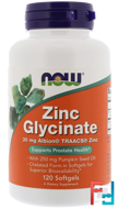 Zinc Glycinate, Now Foods, 30 mg, 120 Softgels