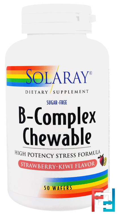 B-Complex Chewable, Strawberry-Kiwi Flavor, Sugar-Free, Solaray, 50 Wafers