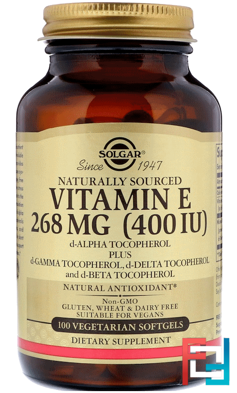 Natural Vitamin E, 400 IU, d-Alpha Tocopherol & Mixed Tocopherols, Solgar, 100 Vegetarian Softgels