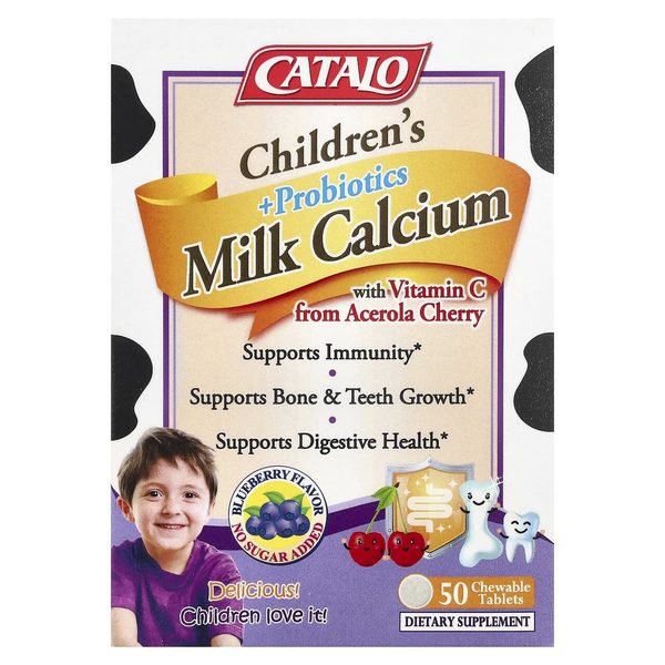 Молочный кальций с пробиотиками для детей, CATALO — Children’s Milk Calcium + Probiotics with Vitamin C, 50 таблеток