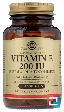 Vitamin E, Solgar, 200 IU, 100 Softgels