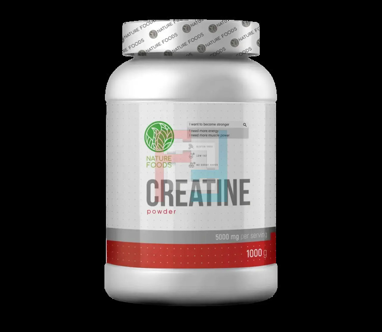 Креатин моногидрат в порошоке без вкусовых добавок, Creatine Monohydrate, Nature Foods, can, unflavored, 1000 g