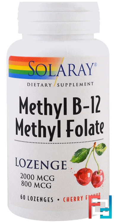 Methyl B-12 Methyl Folate, Cherry Flavor, Solaray, 60 Lozenges