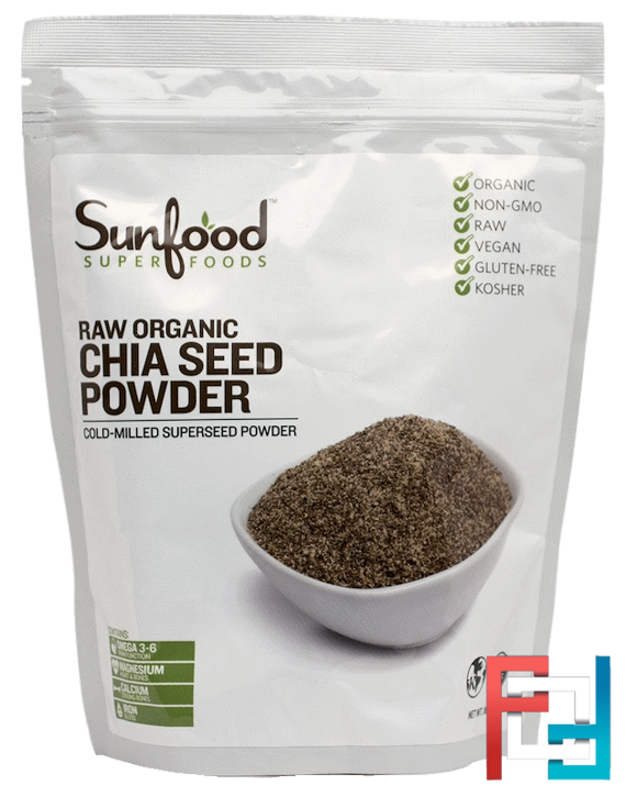 Chia Seed Powder, Raw Organic, Sunfood, 1 lb (454 g)