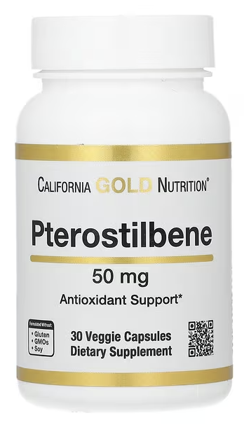 Птеростильбен, Pterostilbene, California Gold Nutrition, 50 mg, 30 Capsules