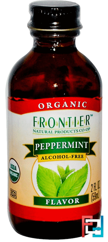 Organic Peppermint Flavor, Alcohol-Free, Frontier Natural Products, 2 fl oz, 59 ml