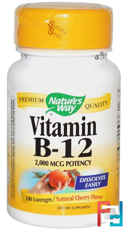 Vitamin B-12, Natural Cherry Flavor, 2,000 mcg, Nature's Way, 100 Lozenges