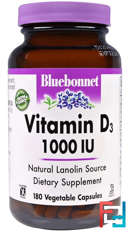 Vitamin D3, 1000 IU, Bluebonnet Nutrition, 180 Veggie Caps