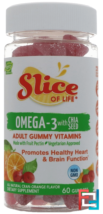 Slice of Life, Omega-3 with Chia Seed, Cran-Orange Flavor, Hero Nutritional Products, 60 Gummies