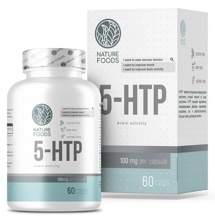 Аминокислота 5-HTP, Nature Foods, 100 mg, 60 caps