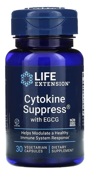 Цитокин с ЭГКГ, Cytokine suppress with egcg, Life Extension, 30 vegetarian capsules