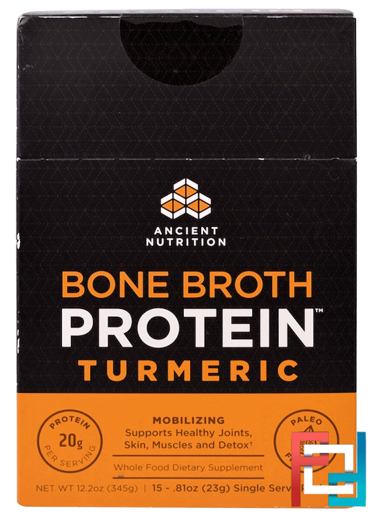 Bone Broth Protein, Turmeric, 15 Single Serve Packets, Ancient Nutrition, .81 oz, 23 g