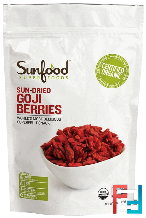 Sun-Dried Goji Berries, Sunfood, 8 oz, 227 g