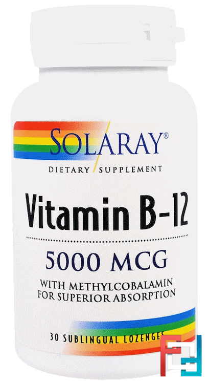 Vitamin B-12, 5000 mcg, Solaray, 30 Sublingual Lozenges