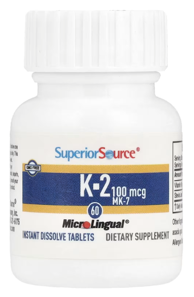 Витамин K2 в быстрорастворимых таблетках, Vitamin K-2, Superior Source, 100 mcg, 60 Microlingual Instant Dissolve Tablets