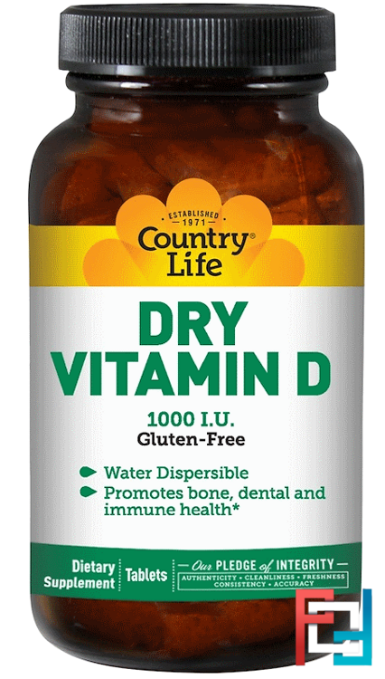 Dry Vitamin D, Country Life, 1000 IU, 100 Tablets