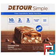 Whey Protein Bars, Chocolate Chip Caramel, Detour, Simple, 9 Bars, 1.1 oz (30 g) Each