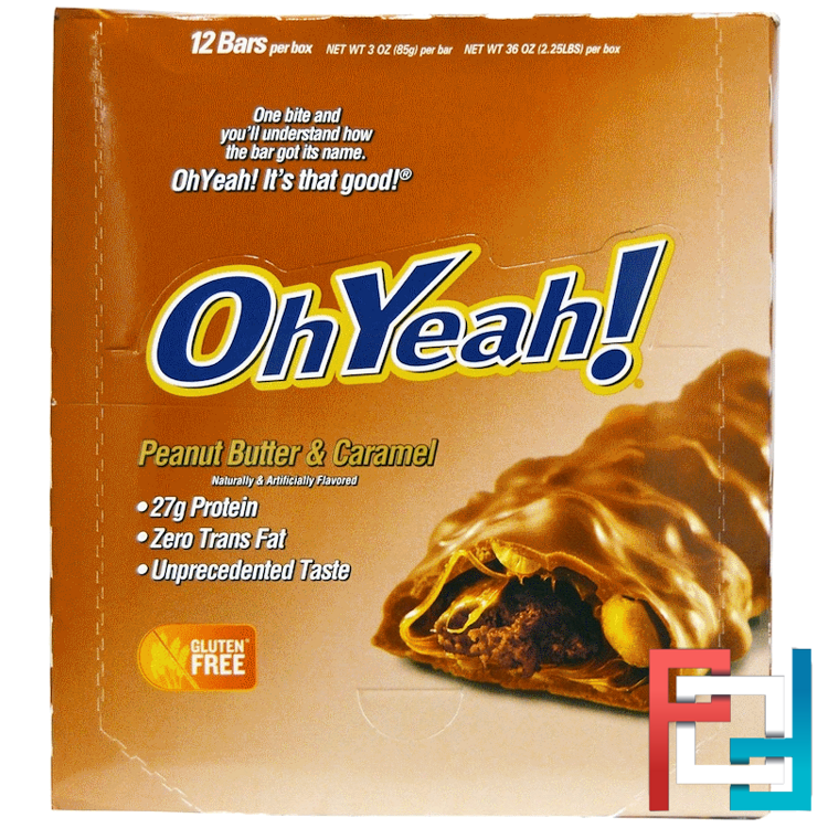 Protein Bar, Peanut Butter & Caramel, Oh Yeah!, 12 Bars, 3 oz (85 g) Each