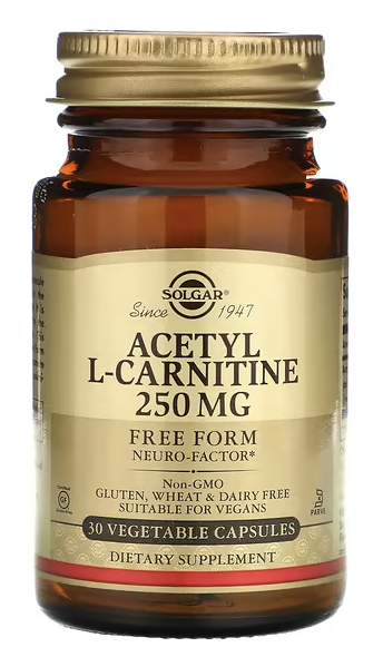 Ацетил-L-Карнитин, Acetyl-L-Carnitine, Solgar, 250 mg, 30 Veggie capsules