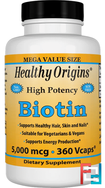 Biotin, High Potency, Healthy Origins, 5.000 mcg, 360 Vcaps