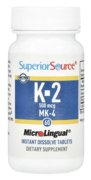 Витамин K2, 500 мкг в быстрорастворимых таблетоках, Vitamin K-2, Superior Source, 500 mcg, 60 MicroLingual Instant Dissolve Tablets