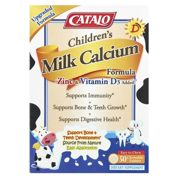 Молочный кальций с цинком и D3 для детей, CATALO — Children’s Milk Calcium Formula, 50 таблеток