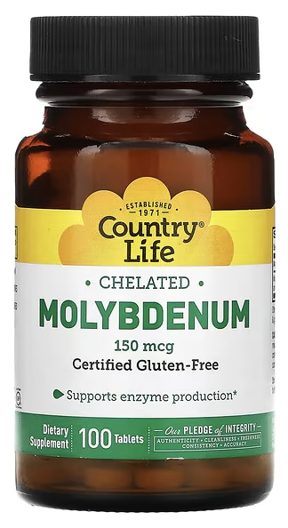 Хелатный молибден, 150 мкг, Molybdenum, Chelated, Country Life, 150 mcg, 100 Tablets