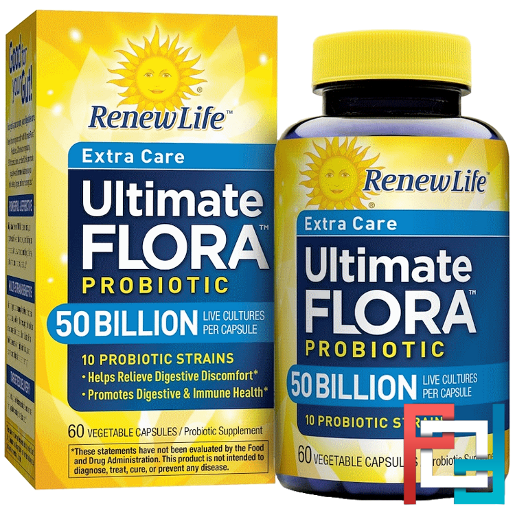 Extra Care, Ultimate Flora Priobiotic, Renew Life, 50 Billion Live Cultures, 60 Vegetable Capsules