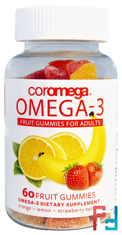 Omega-3, Fruit Gummies for Adults, Orange, Lemon, Strawberry Banana, Coromega, 60 Fruit Gummies