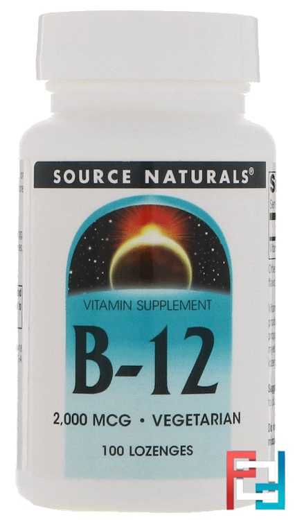 B-12, Sublingual, 2,000 mcg, Source Naturals, 100 Tablets