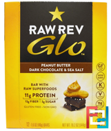 Glo, Peanut Butter Dark Chocolate & Sea Salt, Raw Revolution, 12 Bars, 1.6 oz (46 g) Each