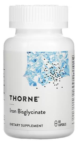 Железо (в виде хелата бисглицината железа Ferrochel®)† 25 мг, Iron Bisglycinate, Thorne Research, 25 mg, 60 Vegetarian Capsules