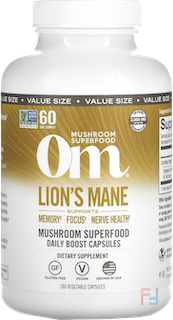 Lion's Mane Mushroom Superfood, 667 mg, Om Mushrooms, 180 Vegetable Capsules