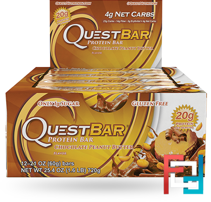 Quest Nutrition, QuestBar, Protein Bar, Chocolate Peanut Butter, 12 Bars, 2.1 oz (60 g) Each