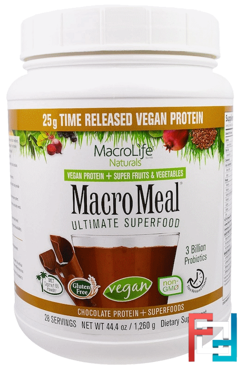 MacroMeal, Vegan, Chocolate Protein + Superfoods, Macrolife Naturals, 44.4 oz (1,260 g)