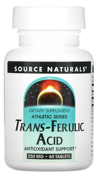 Антиоксидант Атлетик Сериес, транс-феруловая кислота, 250 мг, Athletic Series, Trans-Ferulic Acid, 250 mg, Source Naturals, 60 Tablets