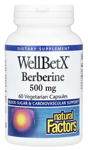 Берберин, Berberine, WellBetX, Natural Factors, 500 mg, 60 Vegetarian Capsules